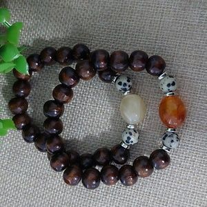 NWT Dalmatian Jasper Bracelet Set Wood Acrylics Gemstones